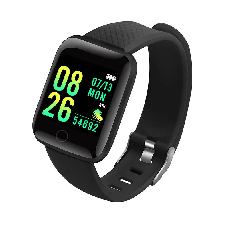 Montre connectée sport noire avec bracelet silicone