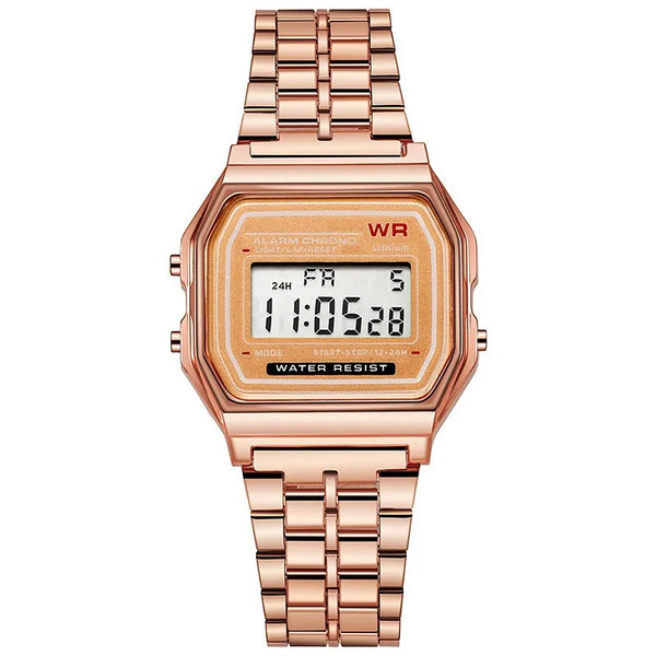Montre digitale rétro or rose