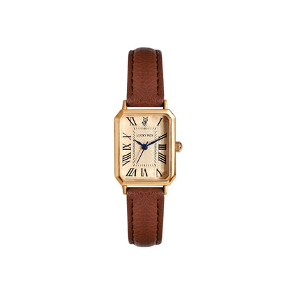 Montre femme rétro carrée marron