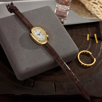 Montre femme ovale vintage bracelet cuir – vue 6