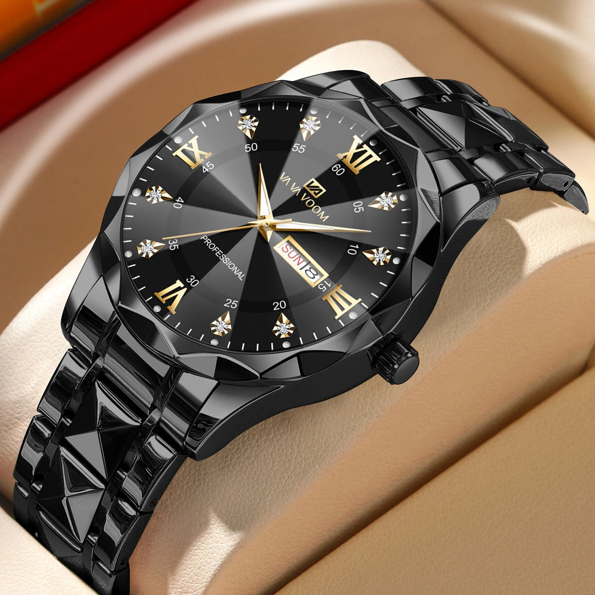 Montre Homme en Acier – Une Allure Soignée au Quotidien — Noire et dorée – Cadran noir