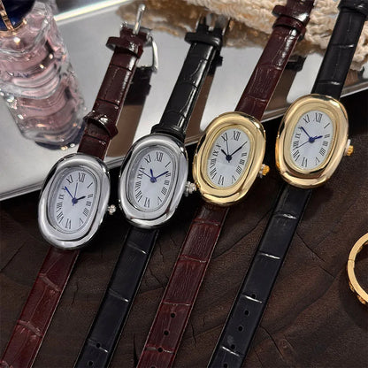 Montre femme ovale vintage bracelet cuir – vue 2