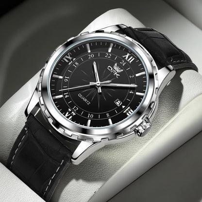 Montre homme OPK avec bracelet cuir noir et cadran noir
