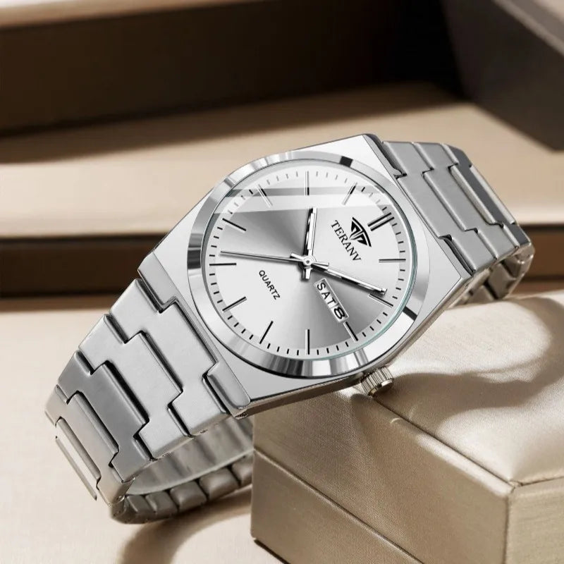 Montre homme fine en acier avec calendrier – vue 5
