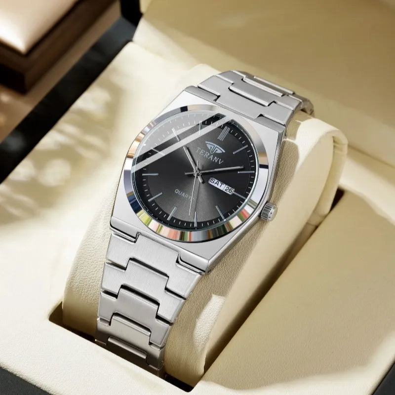 Montre homme fine avec calendrier noire