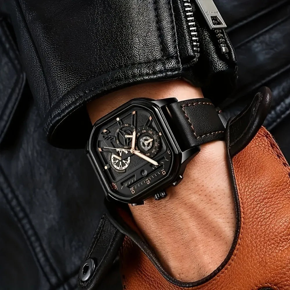 Montre homme carrée en cuir – vue 9