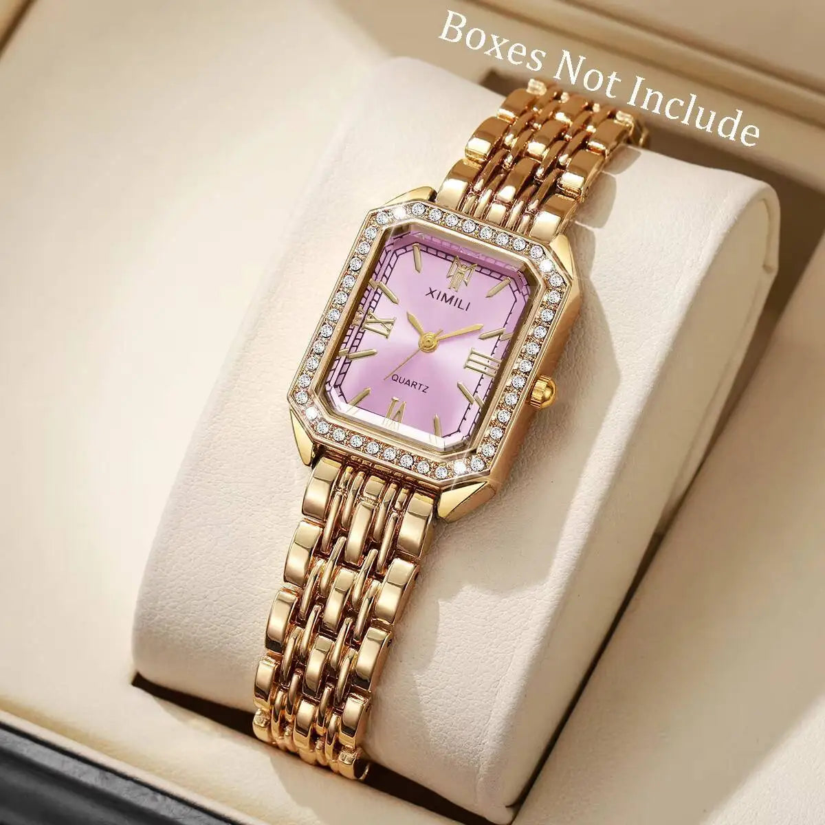 Montre femme rectangulaire à strass rose