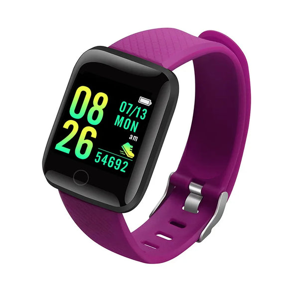 Montre connectée sport violette avec bracelet silicone