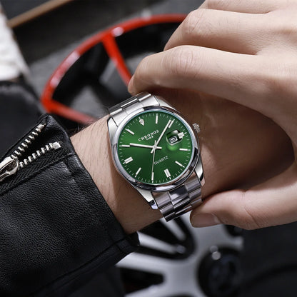Montre homme CHRONOS en acier argenté avec cadran vert