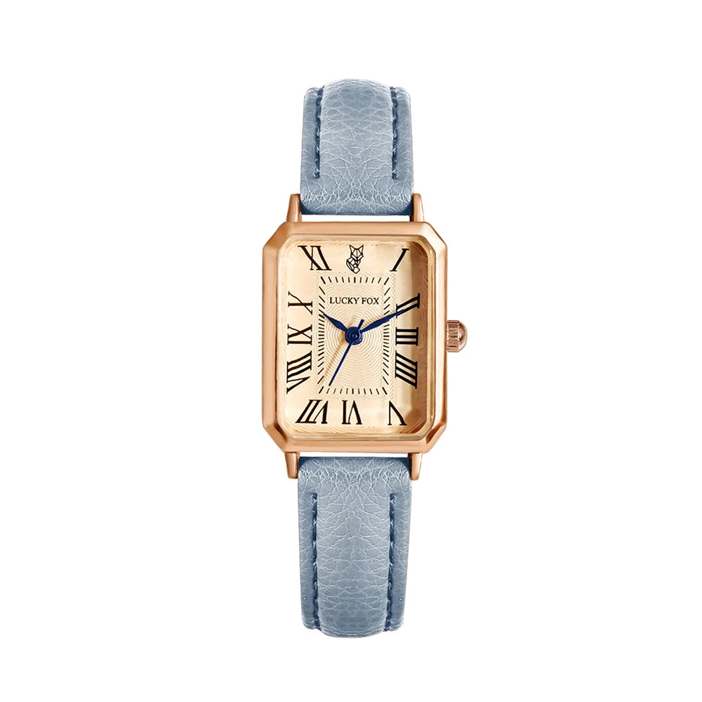Montre femme rétro carrée bleu ciel