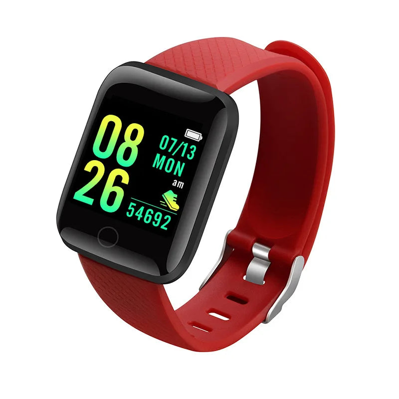 Montre connectée sport rouge avec bracelet silicone