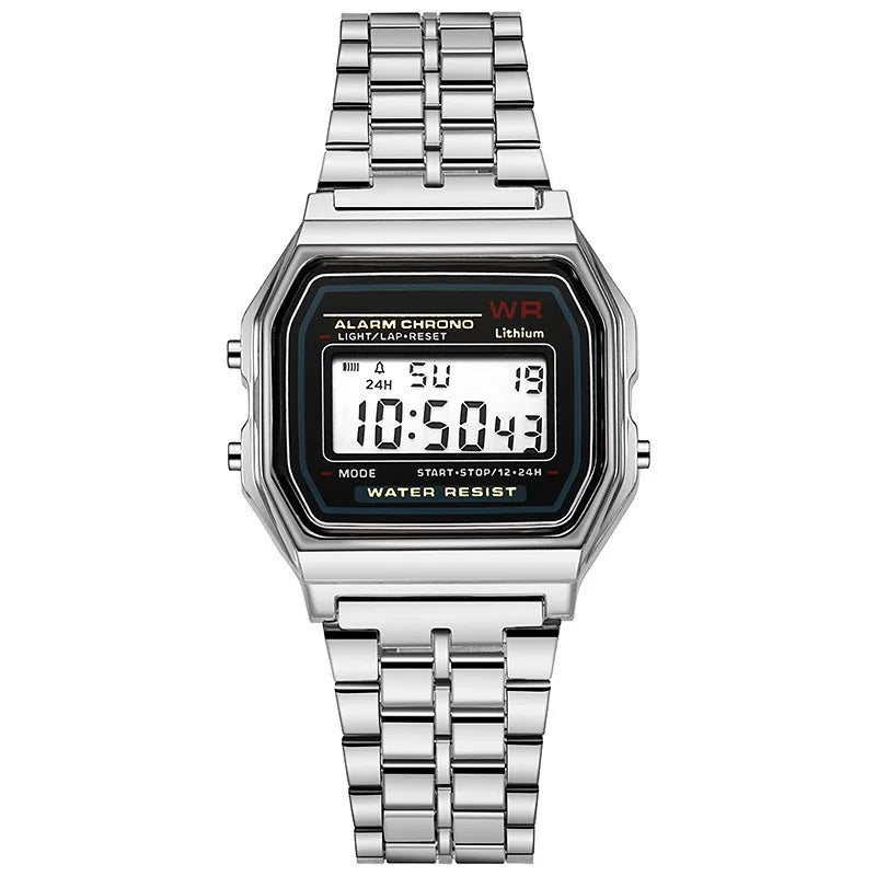Montre digitale rétro argentée