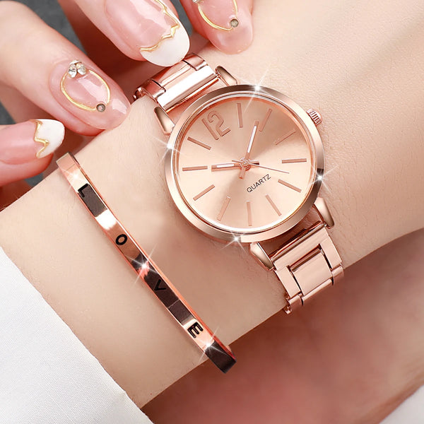 Ensemble montre femme et bracelet or rose