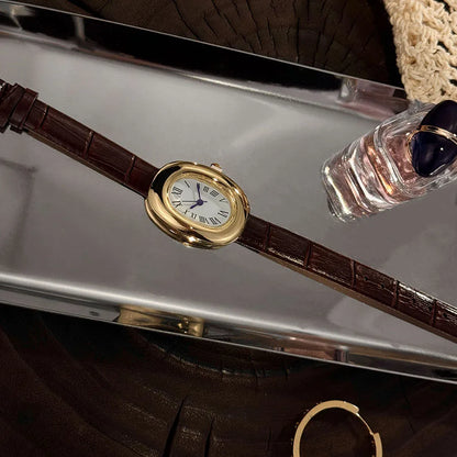 Montre femme ovale vintage bracelet cuir – vue 7