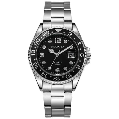 Montre Homme avec Calendrier – L’Élégance au Quotidien — Bracelet acier argenté – Lunette noire