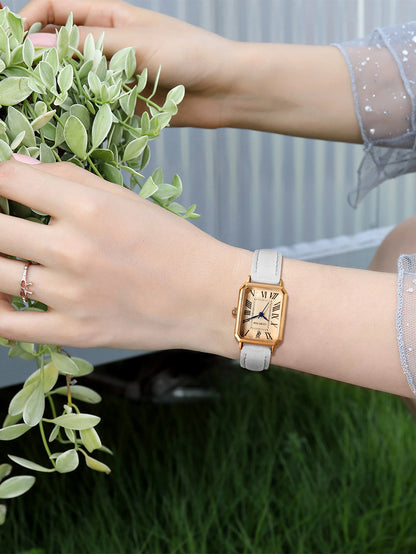 Montre femme rétro carrée bracelet cuir – vue 17