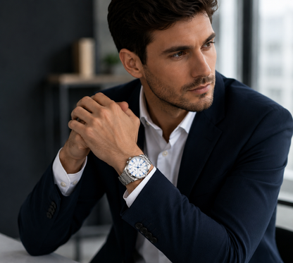 Montre Argentée Homme - Acier, Double Calendrier - Quartz