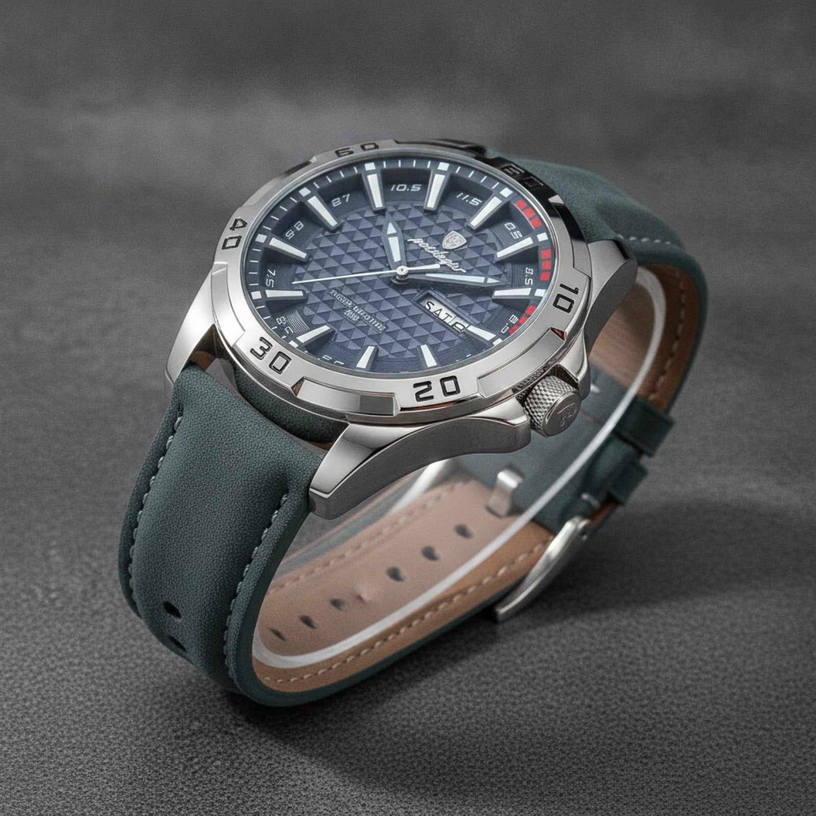 Montre Homme - Cuir, Étanche, Lumineuse, Date & Semaine - Quartz Sport