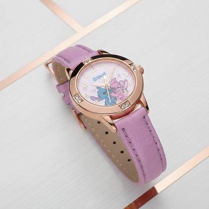 Montre Enfant - Stitch, Bracelet Cuir, Cadran Strass