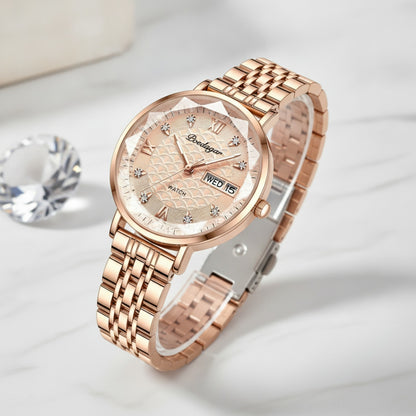 Montre Femme - Acier Inoxydable, Or Rose, Étanche
