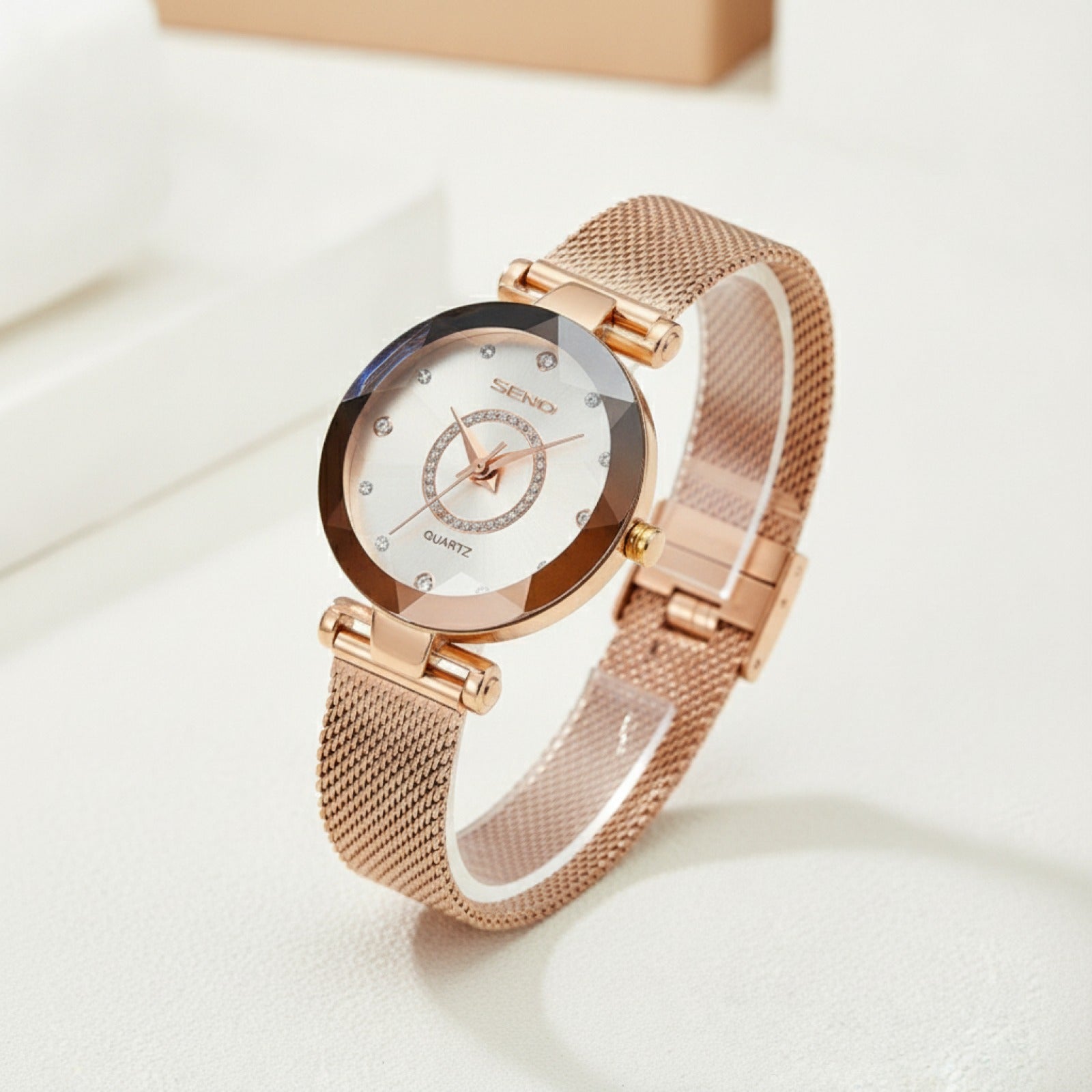 Montre Femme - Bracelet Maille - Or Rose