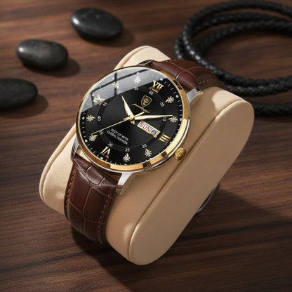 Montre Homme –  Bracelet Cuir, Étanche -  Quartz Lumineux