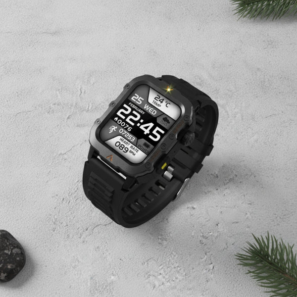 Montre Connectée Sport Homme - Écran 1.71", Bluetooth, Lampe LED - Noire