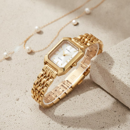 Montre Femme Rectangle - Bracelet Acier Inoxydable, Mouvement Quartz