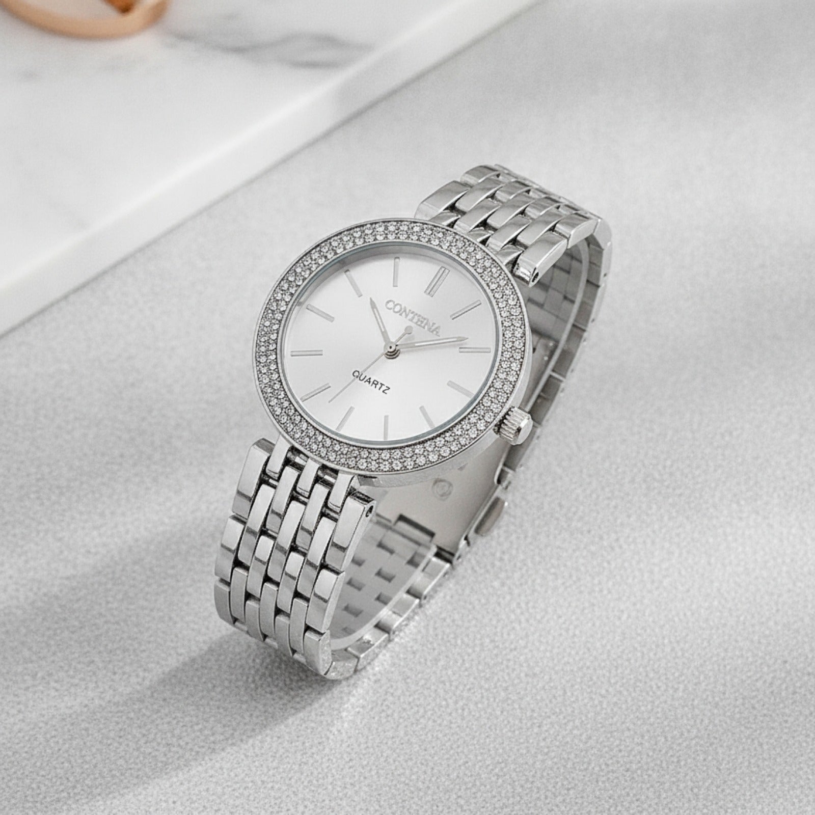 Montre Argentée Femme - Acier Inoxydable, Strass