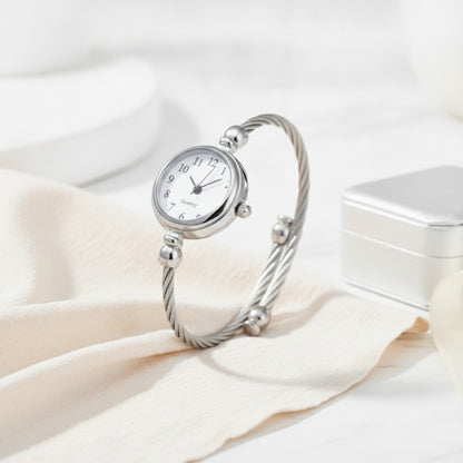 Montre Bracelet Quartz Acier Inoxydable Rétro Argenté pour Femme