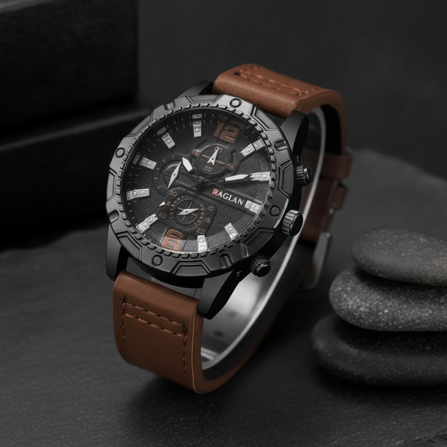 Montre Homme – Bracelet Cuir, Grand Cadran - Quartz
