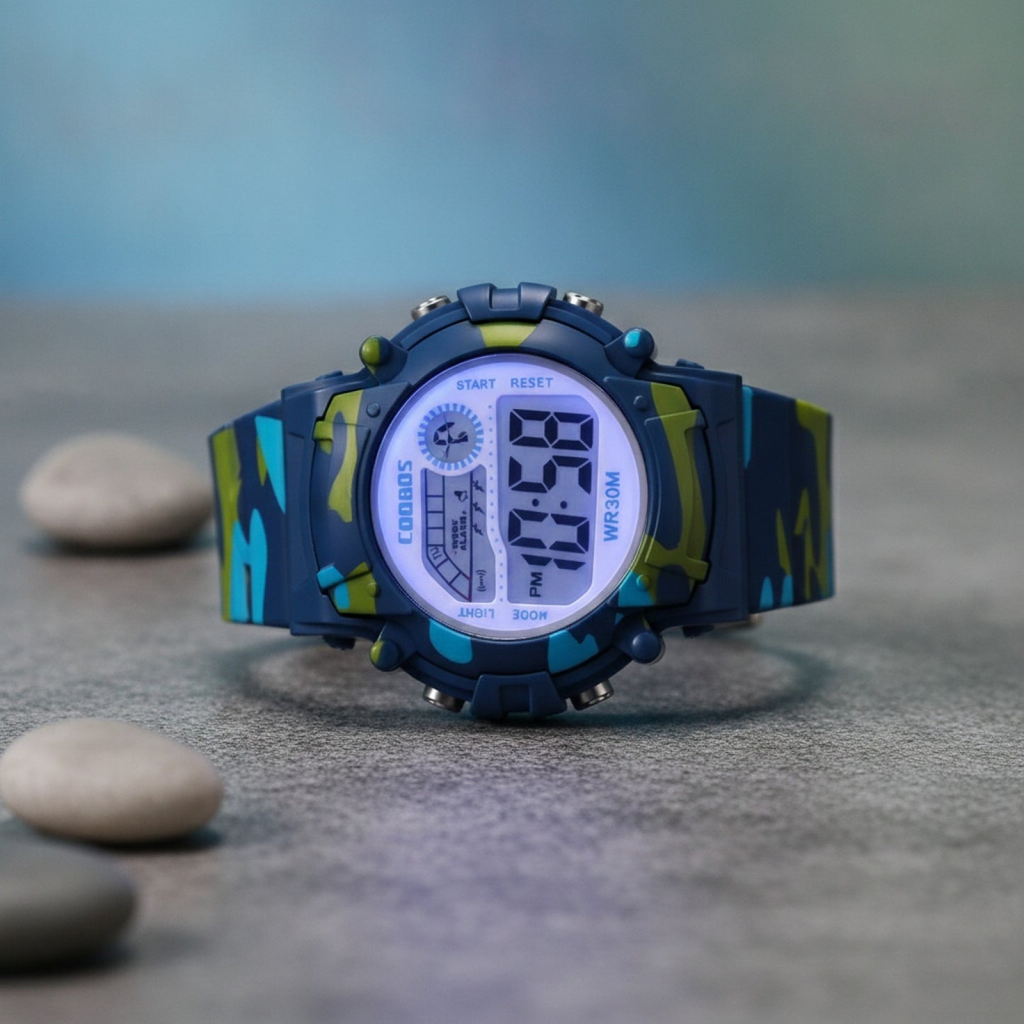 Montre Numérique Sport Enfant - Étanche, Multifonction - Bleu