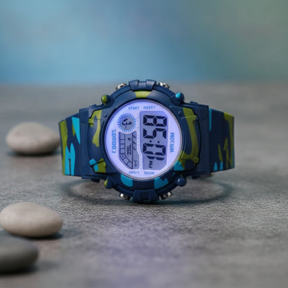 Montre Numérique Sport Enfant - Étanche, Multifonction - Bleu