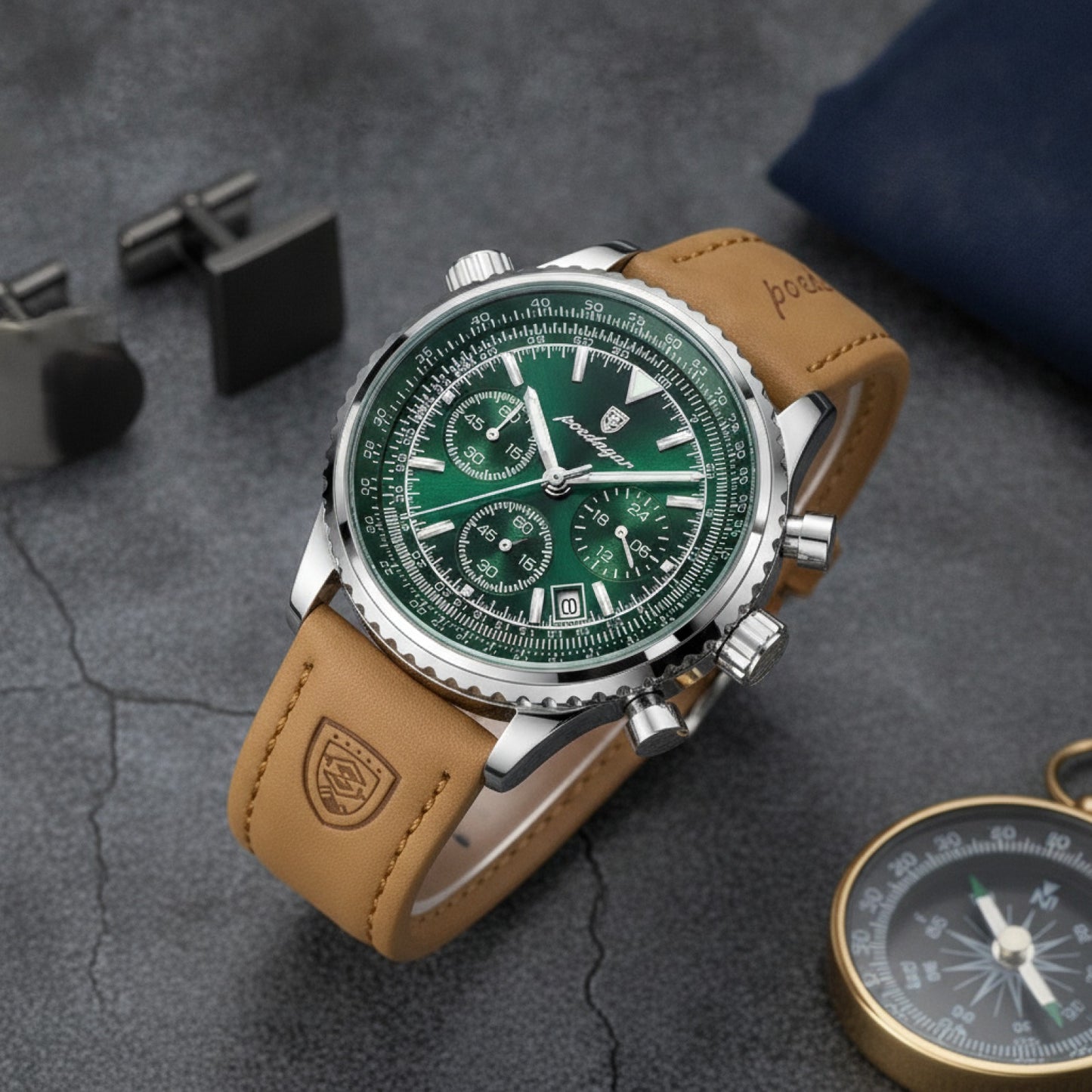 Montre Homme : Luxe, Étanche, Chronographe & Date - Bracelet Cuir Sport Militaire