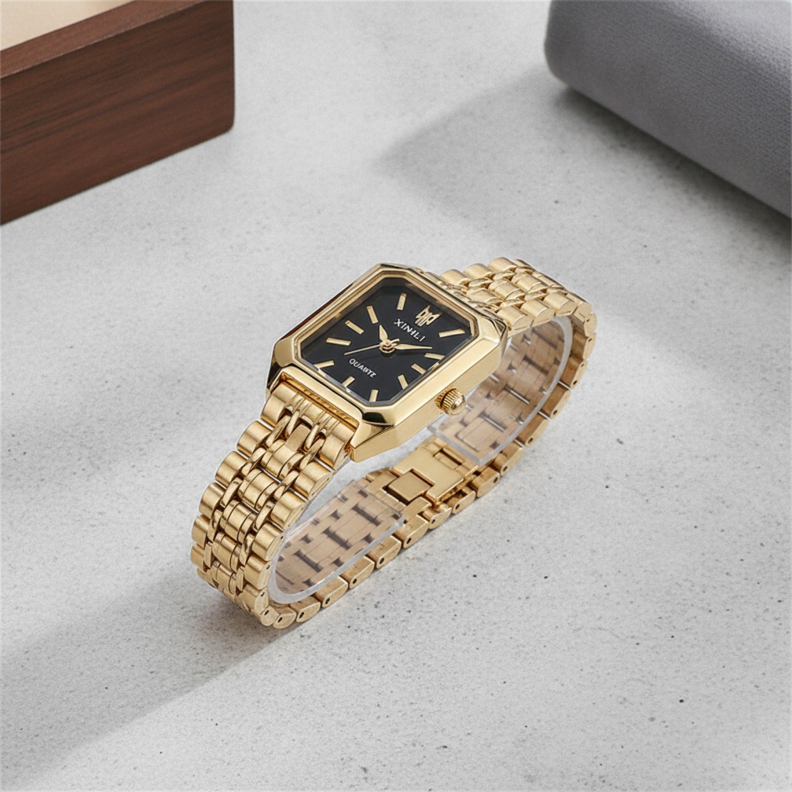 Montre Luxe Femme - Acier Inoxydable Noir, style Affaires - Quartz
