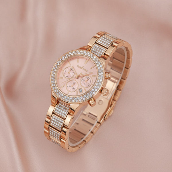 Montre Or Rose Femme - Bracelet en cristal - Quartz