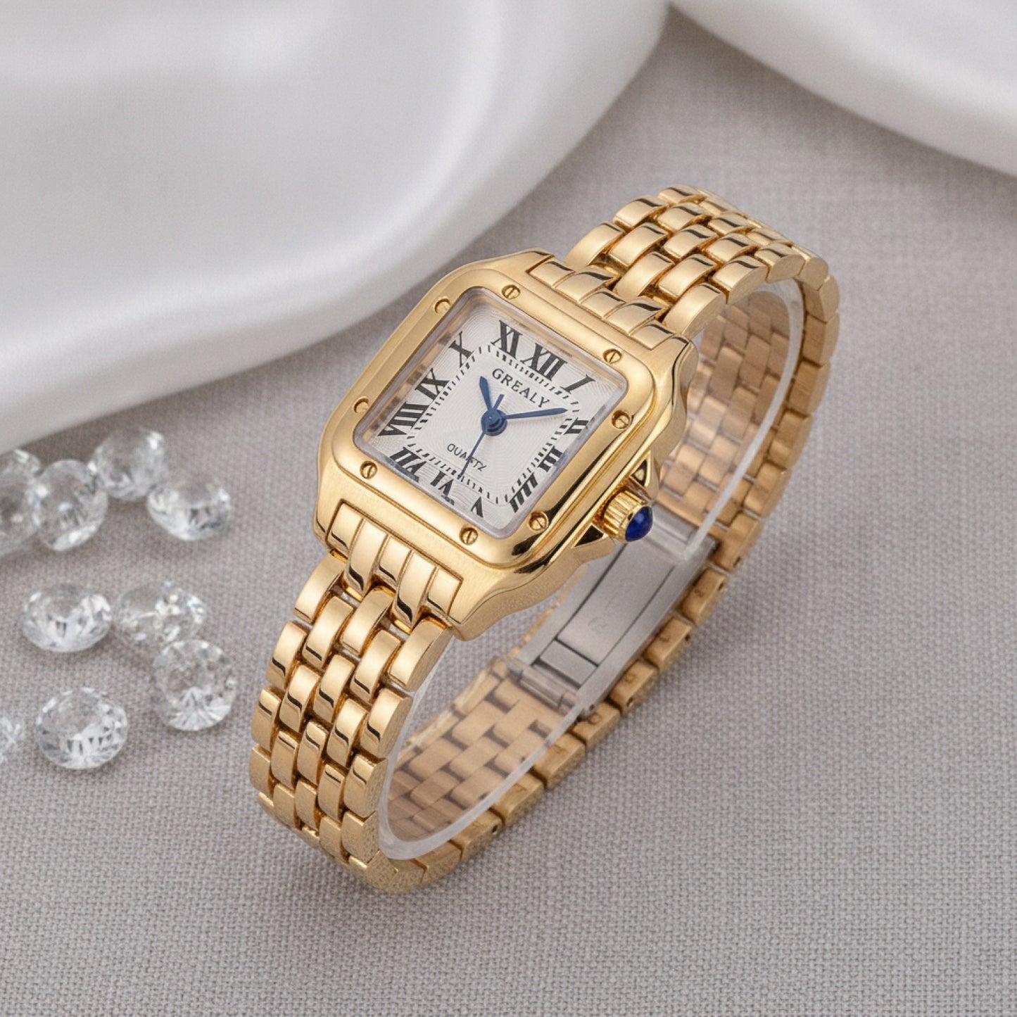 Montre Carrée Femme Luxe Simple avec Strass - Quartz Décontractée