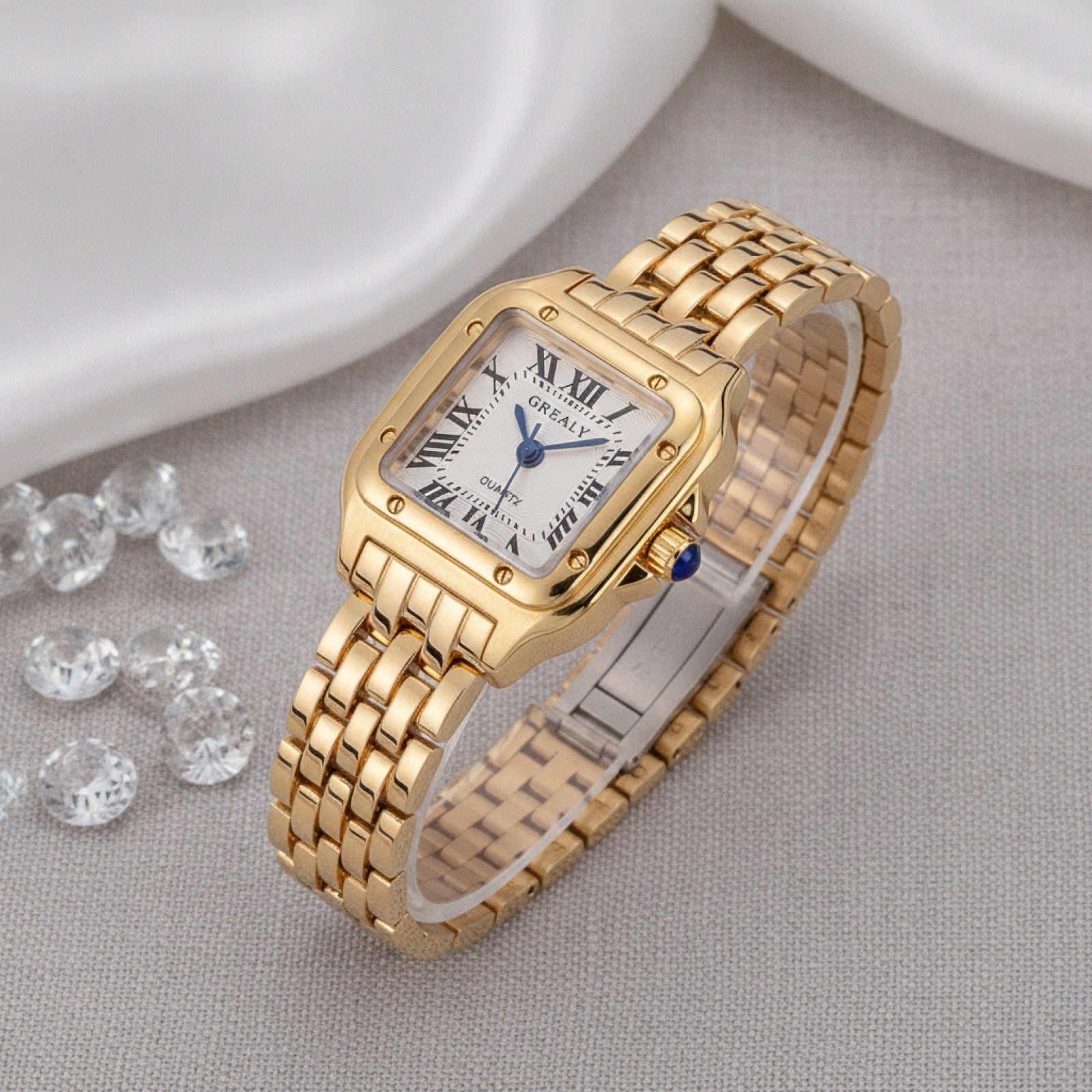 Montre Carrée Femme Luxe Simple avec Strass - Quartz Décontractée