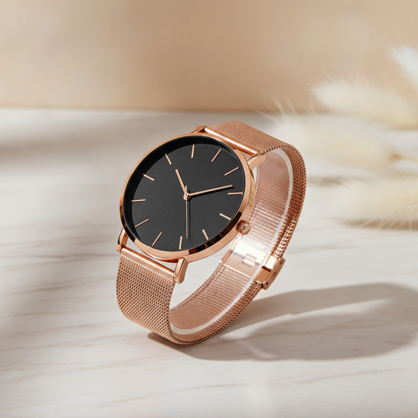 Montre Femme - Or Rose, Bracelet Acier - Quartz