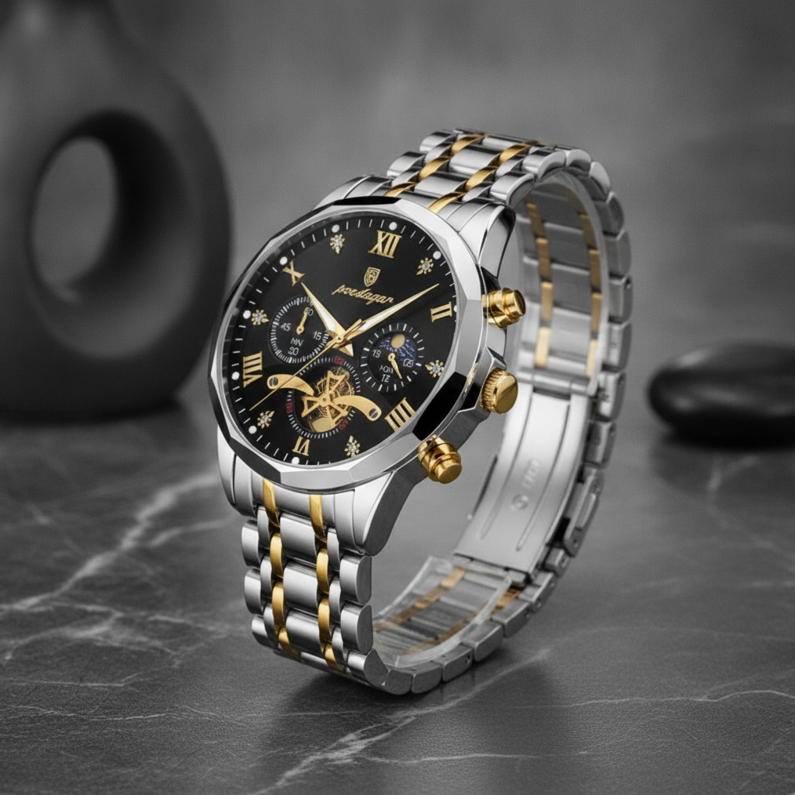 Montre Homme - Chronographe Étanche, Lumineux, Acier Inoxydable, Quartz Sport & Mode