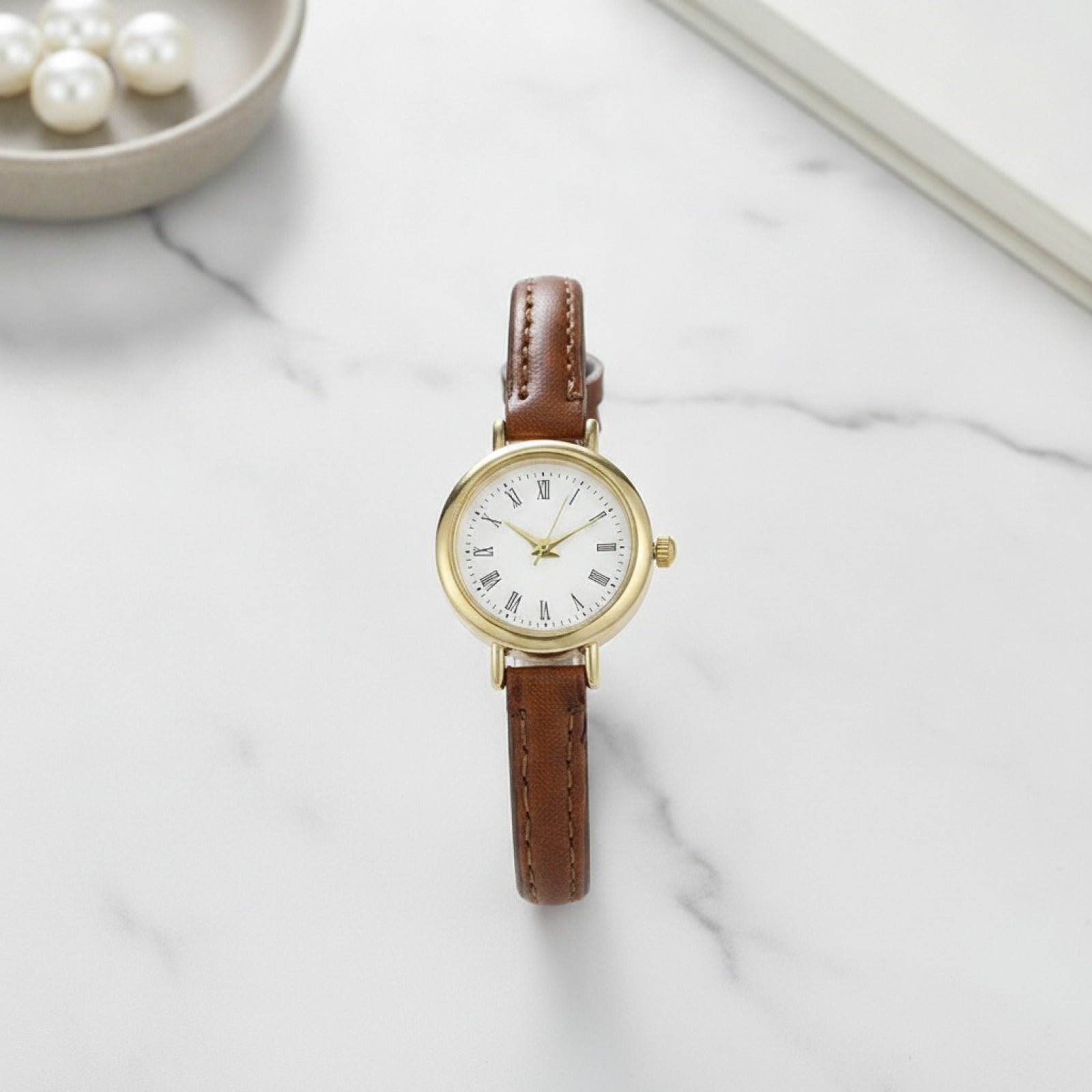 Montre Petit Cadran Femme - Cuir Marron - Quartz