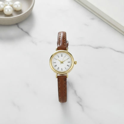 Montre Petit Cadran Femme - Cuir Marron - Quartz