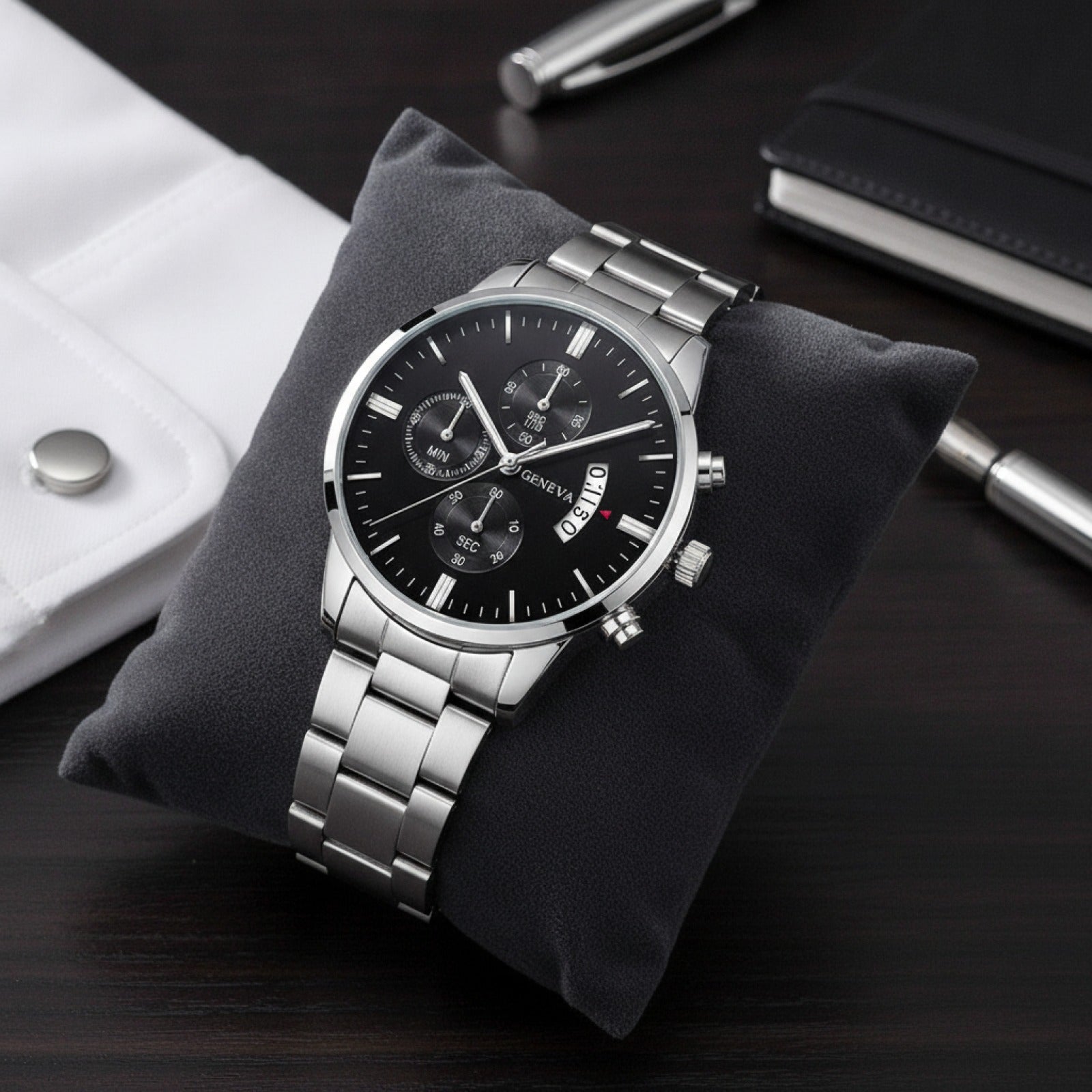 Montre Homme Acier Inoxydable Argentée à Quartz avec Calendrier - Style Luxe & Affaires
