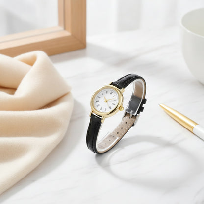 Montre Femme - Cuir noir, petit Cadran - Quartz