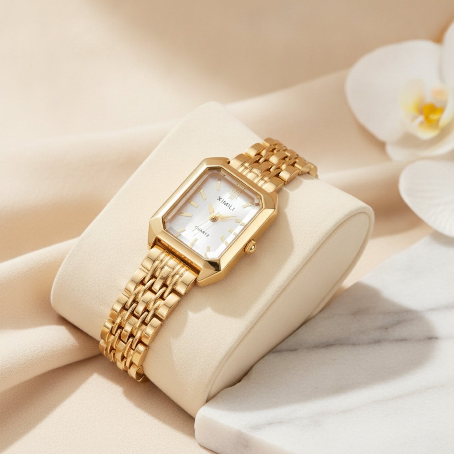 Montre Femme Rectangle - Bracelet Acier Inoxydable, Mouvement Quartz