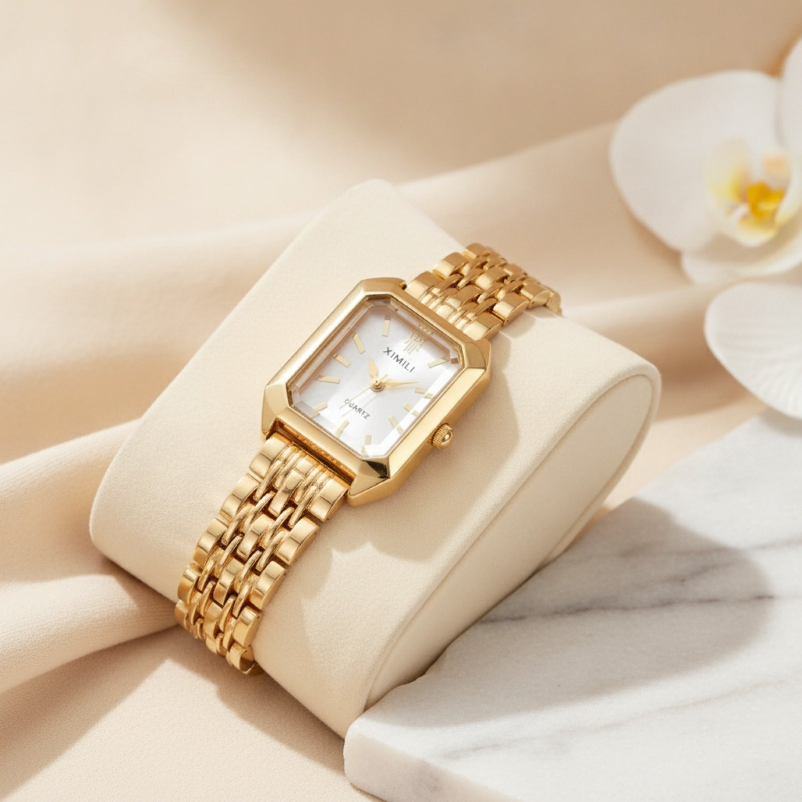 Montre Femme Rectangle - Bracelet Acier Inoxydable, Mouvement Quartz