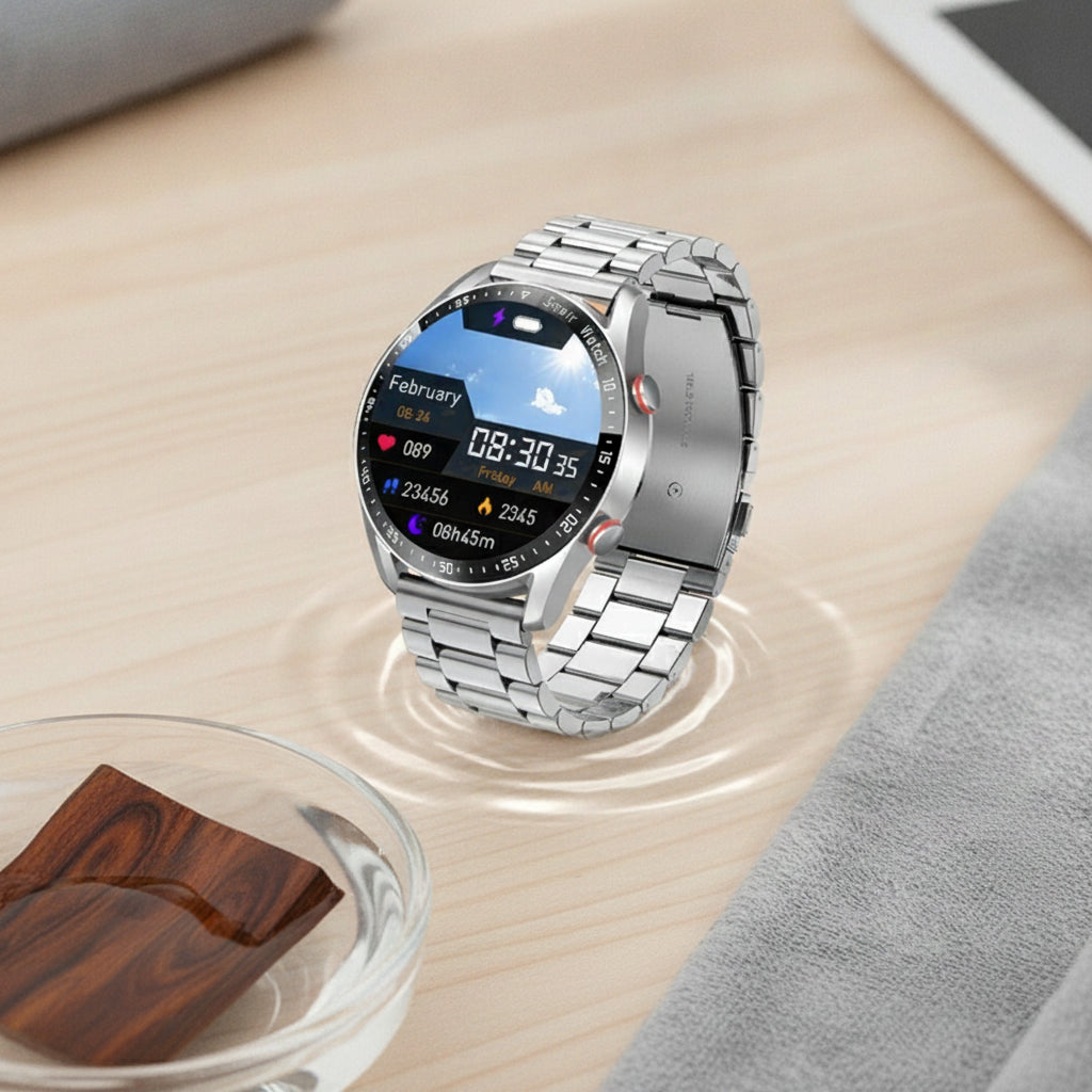 Montre Connectée Bluetooth  - Résistante à l'Eau, Bracelet Acier Argenté