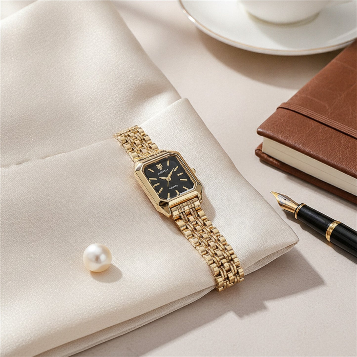 Montre Luxe Femme - Acier Inoxydable Noir, style Affaires - Quartz