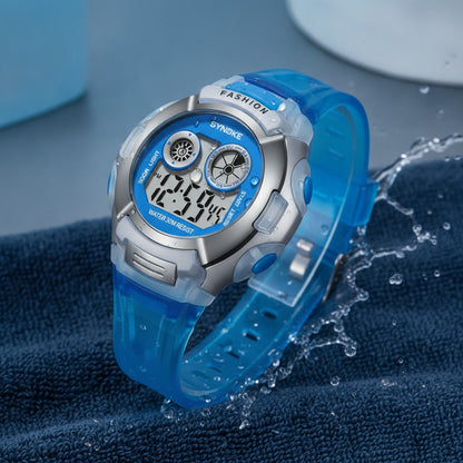 Montre Électronique Enfant - Étanche, Lumineuse, Bleu