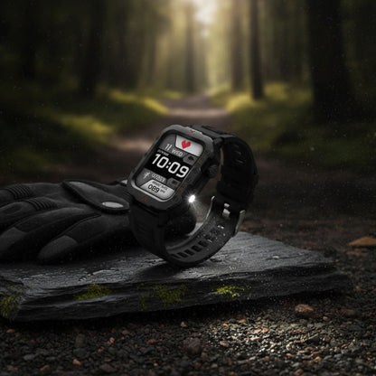 Montre Connectée Sport Homme - Écran 1.71", Bluetooth, Lampe LED - Noire